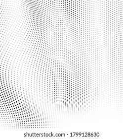 Abstract wave halftone black and white. Monochrome texture for printing on badges, posters, and business cards. Vintage pattern of dots randomly arranged