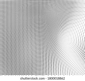 Abstract wave halftone black and white. Monochrome texture for printing on badges, posters, and business cards. Vintage pattern of dots randomly arranged