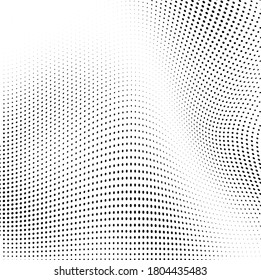 Abstract wave halftone black and white. Monochrome texture for printing on badges, posters, and business cards. Vintage pattern of dots randomly arranged