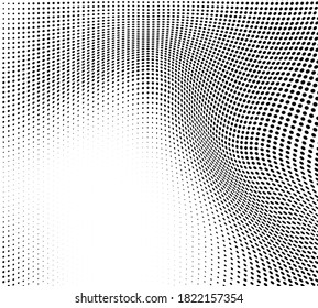 Abstract wave halftone black and white. Monochrome texture for printing on badges, posters, and business cards. Vintage pattern of dots randomly arranged