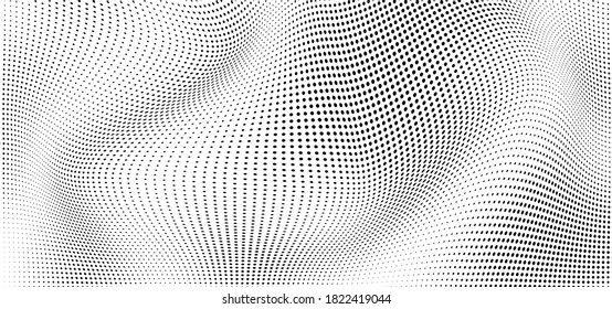 El tono medio de la ola abstracta es blanco y negro. Textura monocroma para imprimir en insignias, carteles y tarjetas de visita. Patrón vintage de puntos dispuestos al azar