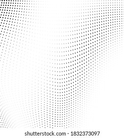 Abstract wave halftone black and white. Monochrome texture for printing on badges, posters, and business cards. Vintage pattern of dots randomly arranged