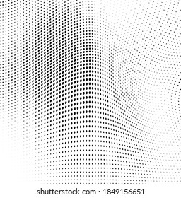 Abstract wave halftone black and white. Monochrome texture for printing on badges, posters, and business cards. Vintage pattern of dots randomly arranged
