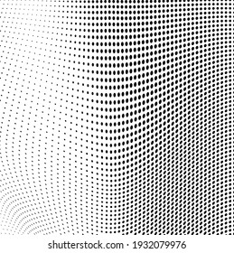 Abstract wave halftone black and white. Monochrome texture for printing on badges, posters, and business cards. Vintage pattern of dots randomly arranged