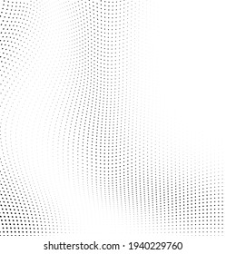 Abstract wave halftone black and white. Monochrome texture for printing on badges, posters, and business cards. Vintage pattern of dots randomly arranged