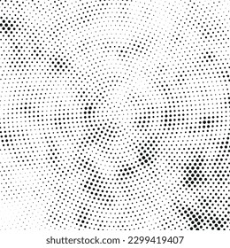 Abstract wave halftone black and white. Monochrome texture for printing on badges, posters, and business cards. Vintage pattern of dots randomly arranged.
