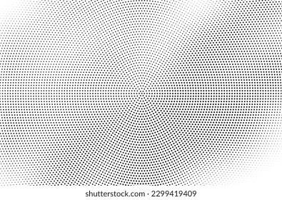 Abstract wave halftone black and white. Monochrome texture for printing on badges, posters, and business cards. Vintage pattern of dots randomly arranged.