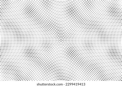 Abstract wave halftone black and white. Monochrome texture for printing on badges, posters, and business cards. Vintage pattern of dots randomly arranged.