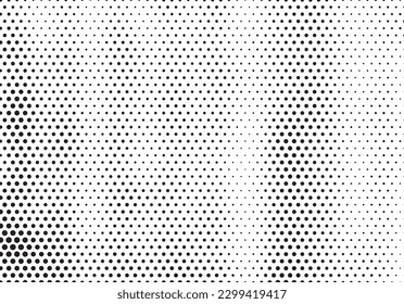 Abstract wave halftone black and white. Monochrome texture for printing on badges, posters, and business cards. Vintage pattern of dots randomly arranged.