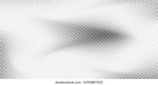 Abstract wave halftone black and white. Monochrome texture for printing on badges, posters, and business cards. Vintage pattern of dots randomly arranged