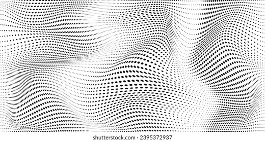 Abstract wave halftone black and white. Monochrome texture for printing on badges, posters, and business cards