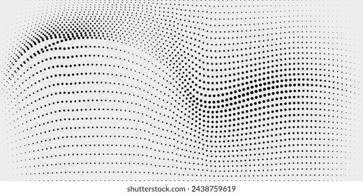 Abstract wave halftone black and white. Monochrome texture for printing on badges, posters, and business cards.