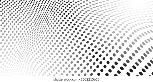 Abstract wave halftone black and white. Monochrome texture for printing on badges, posters, and business cards. Vintage pattern of dots modern