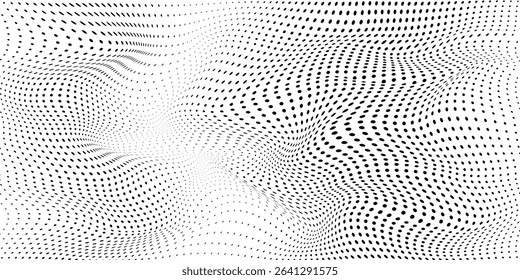 Abstract wave halftone black and white. Monochrome texture for printing on badges, posters, and business cards.