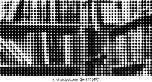 Abstract wave halftone black and white. Monochrome texture for printing on badges, posters, and business cards. Vintage pattern of dots randomly arranged