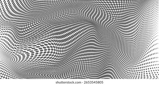 Medio tono de onda Abstractas en blanco y negro. Textura monocromática para imprimir en insignias, carteles y tarjetas de visita. Vector moderno.