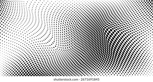 Medio tono de onda Abstractas en blanco y negro. Textura monocromática para imprimir en insignias, carteles y tarjetas de visita. Patrón de Antiguas de puntos ordenados aleatoriamente
