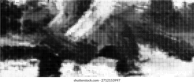 Abstract wave halftone black and white. Monochrome texture for printing on badges, posters, and business cards. Vintage pattern of dots randomly arranged