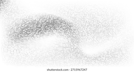 Abstract wave halftone black and white. Monochrome texture for printing on badges, posters, and business cards. Vintage pattern of dots randomly arranged