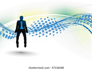 Abstract wave halftone line background with enjoying a young boy own life. Vector illustration. No mesh in this Vector