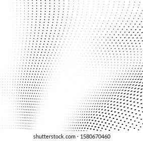 Abstract wave of halftone texture. Chaotic background of black dots on a white field. Template for printing on wrapping paper