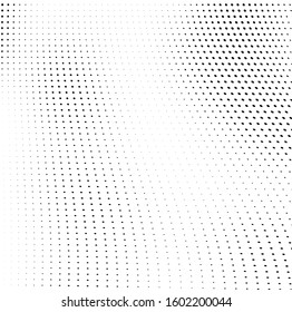 Abstract wave of halftone texture. Chaotic background of black dots on a white field. Template for printing on wrapping paper