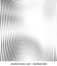 Abstract wave of halftone texture. Chaotic background of black dots on a white field. Template for printing on wrapping paper