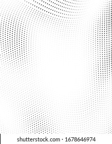 Abstrakte Welle von Halbtontextur. Chaotischer Hintergrund schwarzer Punkte auf weißem Feld. Vorlage für den Druck auf Wickelpapier