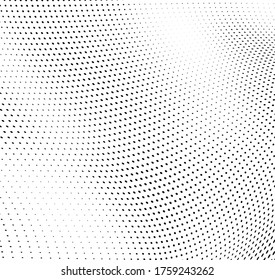 Onda abstracta de textura de medio tono. Fondo caótico de puntos negros en un campo blanco. Plantilla para imprimir sobre papel de embalaje