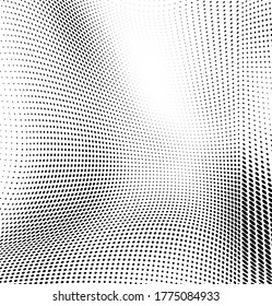 Abstract wave of halftone texture. Chaotic background of black dots on a white field. Template for printing on wrapping paper