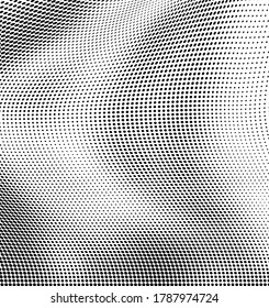Abstract wave of halftone texture. Chaotic background of black dots on a white field. Template for printing on wrapping paper