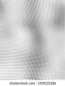 Abstract wave of halftone texture. Chaotic background of black dots on a white field. Template for printing on wrapping paper