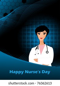 abstract wave, honeycomb background with cute doctor, vector illustration