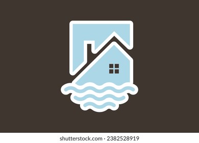 Abstract Wave and House Home Sticker logo design. Creative Modern Beach property sticker design icon.