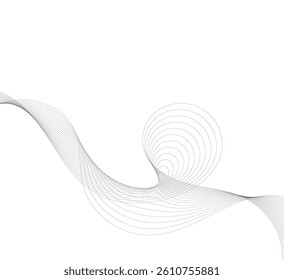 Abstract Wave image consisting of thin gray curved lines isolated on white, for background