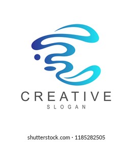 abstract wave letter c logo design