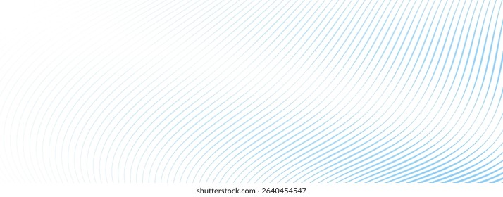 Abstract wave line background. Blue dynamic striped texture. Warped and curved lines wallpaper for tech design template, presentation, brochure, leaflet, booklet. Vector airy backdrop
