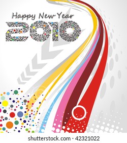 abstract wave line background with  new year 2010. Vector illustration