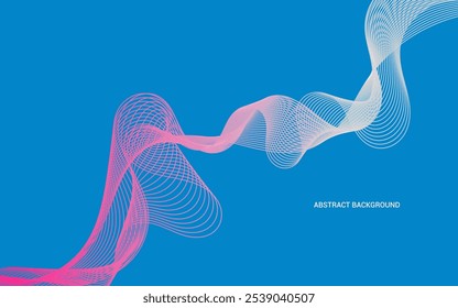 Abstract wave line background with pink gradient lines flowing over a sky blue background, ideal for creative, tech, and design-oriented uses