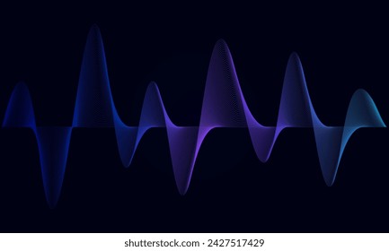 Abstract wave line background with smooth gradient. Beautiful wavy gadiant line on a black background. Horizontal banner template. Abstract futuristic template. Scientific technological wallpaper.