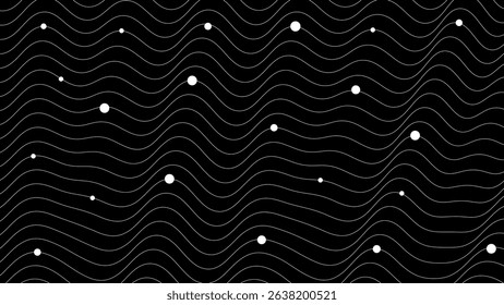 Abstract wave line background with white dots on black, creating dynamic and modern feel