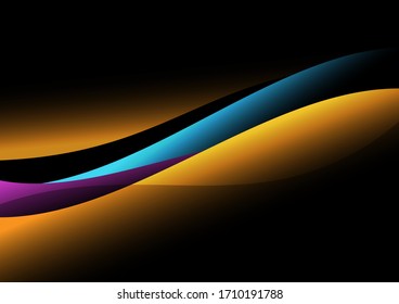 abstract wave line blue yellow orange pink purple dark black light background 