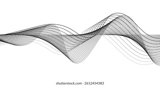 Abstract wave line for equalizer. Background curve digital frequency. Graphic radio pulse for poste, banner, print. Modern curved sound wave. Creative audio track for business technology.
