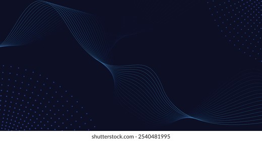 Línea de onda Abstractas que fluye color azul del gradiente aislado en fondo azul oscuro