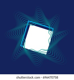 Abstract wave line and frame on blue background.