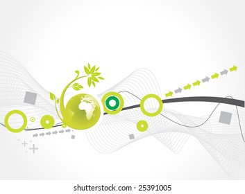 Abstract wave line illustration with flora globe