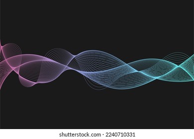 Abstract wave line isolated on black background.  Motion wave style abstract background.  Future technology relaxing wallpaper.