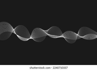 Línea de onda abstracta aislada sobre fondo negro.  Fondo abstracto de estilo de onda de movimiento.  Papel de pared relajante para la tecnología del futuro.