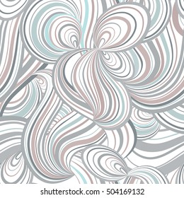 Abstract wave line and loops seamless pattern. Grid swirl wavy ornamental background. Chaotic flow motion texture. Geometric floral doodle wallpaper