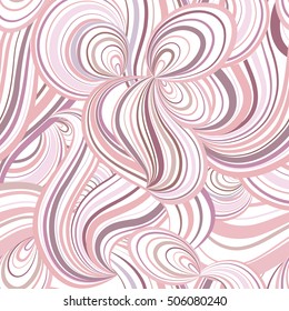 Abstract wave line and loops seamless pattern. Grid swirl wavy ornamental background. Chaotic flow motion texture. Geometric floral doodle wallpaper